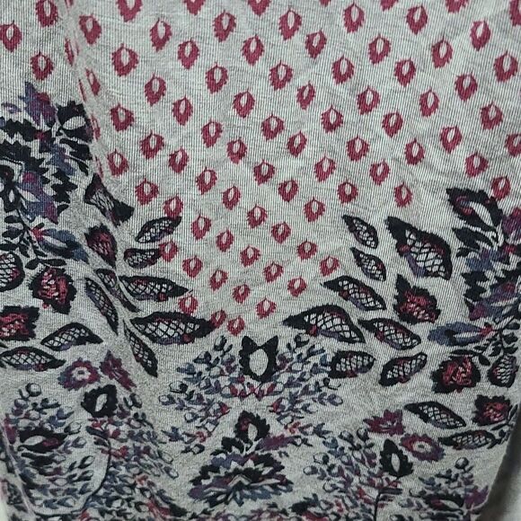 Free People Gray Print Hi-Low Midi Wrap Split Skirt Soft Knit Floral Border Maxi - Picture 5 of 11